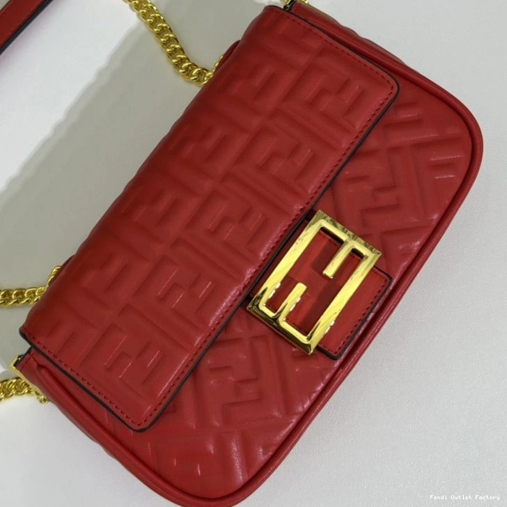 Cheap HOT In Nappa Red Chain Fendi Motif Bag Midi FF Leather Baguette 0825